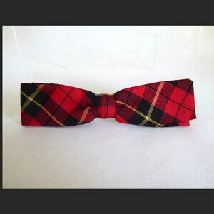 VINTAGE SAUNDERS N.Y.C. THIN RED BLACK PLAID CLIP ON 5” BOW TIE (PRE-OWNED)